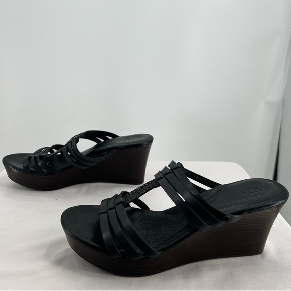 UGG Mattie Black Leather Platform Wedge Sandal Size 10 - Picture 7 of 14